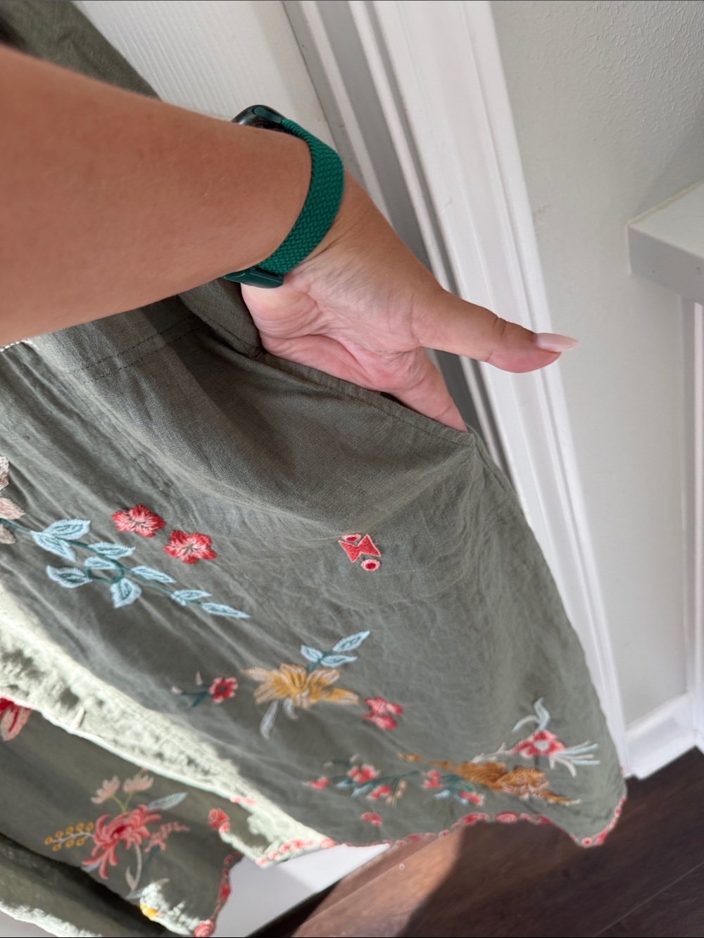 Johnny Was Olive Green Sleeveless Embroidered Floral Dress - Picture 5 of 7